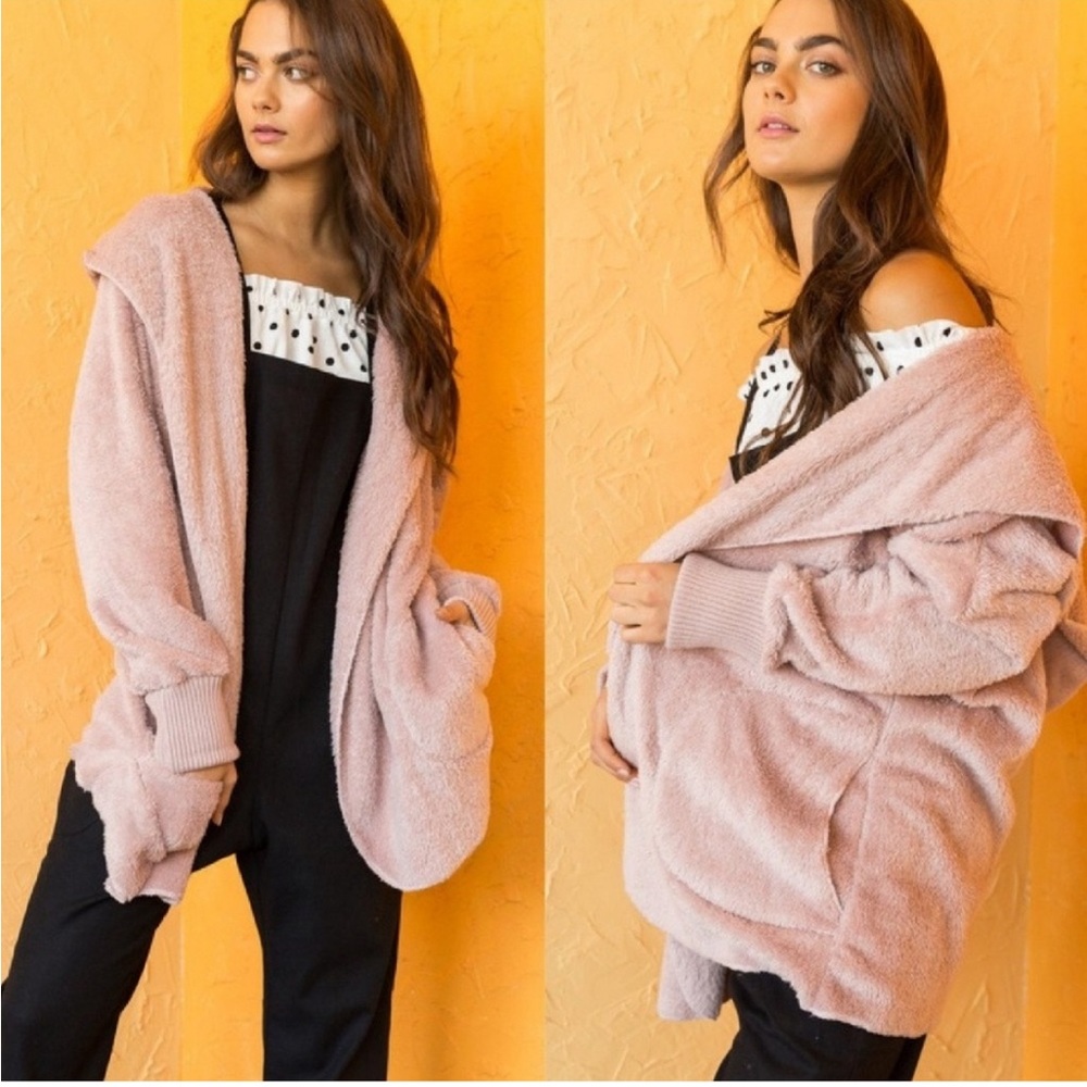 HAVEN Plush Sherpa Open Front
Hooded Cardigan Jacket Sweater